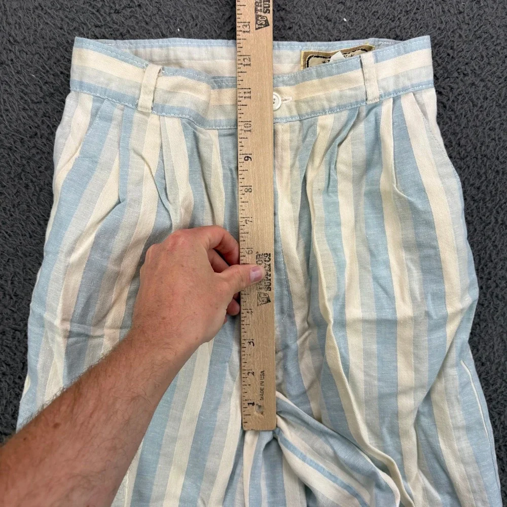New‎ Departures Vintage Striped Linen Blend Pleated Shorts Blue White Size 5/6